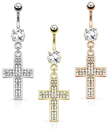 Paula & Fritz® Bauch-nabelpiercing Chirurgenstahl Kreuz Anhänger Gold Silber Rosegold 3er Set Zikonia Banane Bauch-Piercing Bananabell Nabel-Piercing
