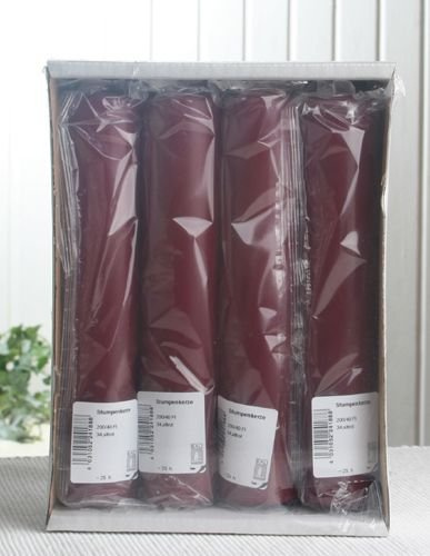 CandleCorner Stumpenkerze, ca. 20 x 4 cm Ø, 4er-Pack, altrot-Bordeaux