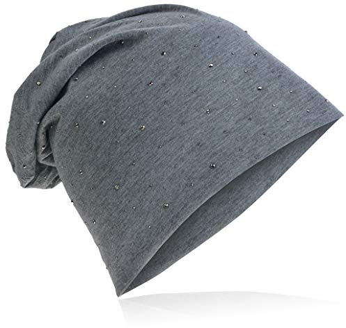 Miobo Jersey slouch beanie lång mössa med ädel strass stjärna nitar applikation unisex enfärgad män kvinnor trend, Mörkgrå, En Storlek