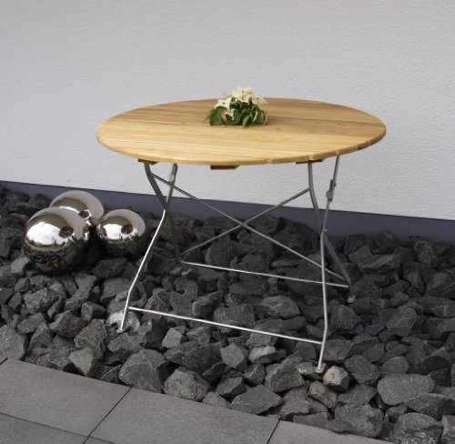 TPFGarden Klapptisch Bad BELZIG aus Robinienholz 100 cm rund, Stahlgestell in Verzinkt + Transparent pulverbeschichtet, wetterfest | Holz von höchster Qualität