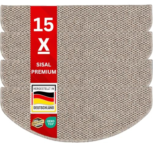 casa pura Sparset Stufenmatten in Sisal Optik | Flachgewebe mit Tiger-Eye-Struktur | GUT-Siegel | kombinierbar mit Läufer | 65x23,5 cm | halbrund | 15 Matten im Set (Taupe) Kalkuta