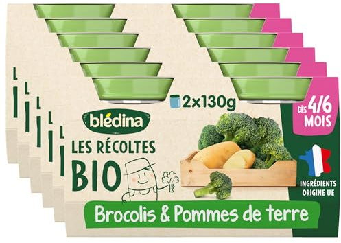 Blédina - Les récoltes bio - 2 Pots pour bébé Brocolis Pommes de Terre Bio - Dès 4/6 mois - 260 g - Lot de 6 (1560 g)