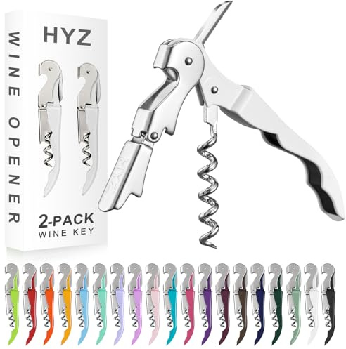 HYZ 2-Pack Wine Opener Waiter Corkscrew, Professional Wine Key for Servers, Bartender with Foil Cutter, Manual Wine Bottle Opener Double Hinged (White)