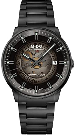 MIDO Commander Gradient - Swiss Automatic Watch for Men - Black See-Through Dial - 40mm Stainless Steel Case and Bracelet with Black PVD Coating - M0214073341100