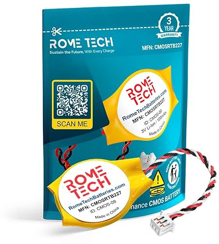 Rome Tech CMOS Battery for Dell Inspiron 1420, 1520, 1521, 1720, 1721 - Laptop Backup BIOS RTC 3V CR2032 with 3 Wire Cable