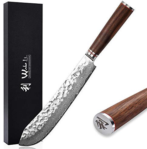 Wakoli Damast Grillmesser BBQ 30 cm – Fleischmesser mit Nussbaumholzgriff