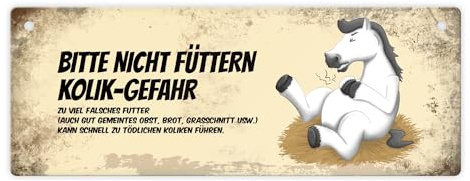 Bitte nicht füttern - Kolik-Gefahr Metallschild XL mit weißem Pferd Motiv