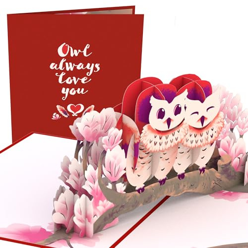 Lovepop® 3D Pop-Up Karte Liebes Eulen besondere Grußkarte zum Valentinstag, Jahres- oder Hochzeitstag, Muttertag | inkl. Umschlag & Versteckfach für Geld & Gutscheine