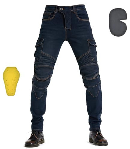 oFzimTo Motorradhose Herren mit Protektoren, Klassisch Motorrad Jeans für Winter und Sommer Geeignet (Blue, 3XL)
