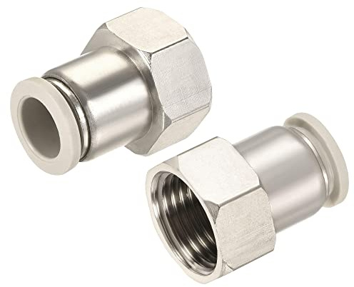 sourcing map Push to Connect Fittings 1/2PT Female Thread Fit 12mm Tube OD Nickel-Plated Copper Straight Union Fitting, Pack of 2