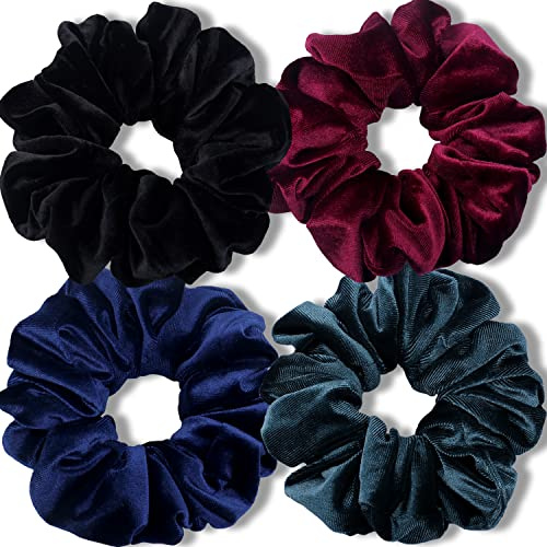 IVARYSS Extra große Haargummis für dickes Haar, Premium-Samt, weich, Jumbo-Haargummi, XL, 15,2 cm, großes elastisches Band, Haar-Accessoires, 4 Stück, dunkel