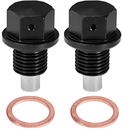 A ABSOPRO 2 Juegos M12x1.25 Tornillo Tapón Carter Drenaje Aceite Aleación con 2 Arandela Negro