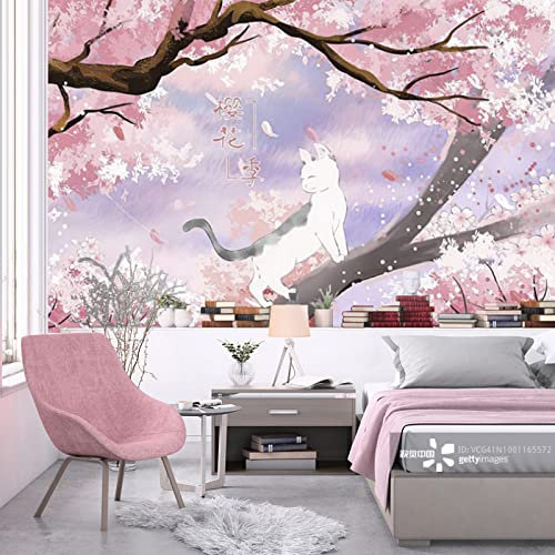 XLMING L'Arbre À Fleurs De Cerisier Japonais Sushi Live Decal Bec Papier Peint 3D Salon TV Salle de Séjour Chambre à Coucher Mural Enfant-150cm×105cm