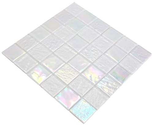 Mosaik iridium weiss Glasmosaik glänzend Quadrat Wand Küche Bad Dusche