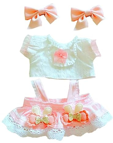 niannyyhouse 20 cm große Plüschpuppenkleidung, rosa Kopfbedeckung, Hemd, Rock, 20,3 cm, weiches gefülltes Plüschtier