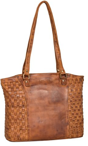 STILORD Cora Leder-Handtasche im Boho-Look Damen Handtasche Groß Businesstasche Geflochtenes Leder Frauen Tote Bag Shopper für Büro Schule Uni Freizeit Echtleder Farbe:larino - braun