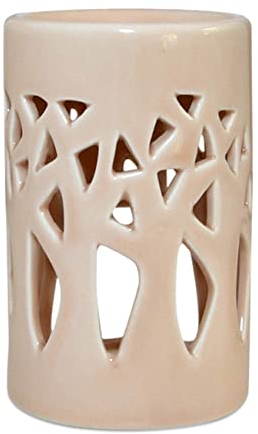 Zen'Arôme - Quemador de Perfume, Cera aromática, difusor de Aceite y Fragancia, portavelas, aromaterapia, de cerámica con proyección de luz, 11 cm de Alto, Color Beige Bosque