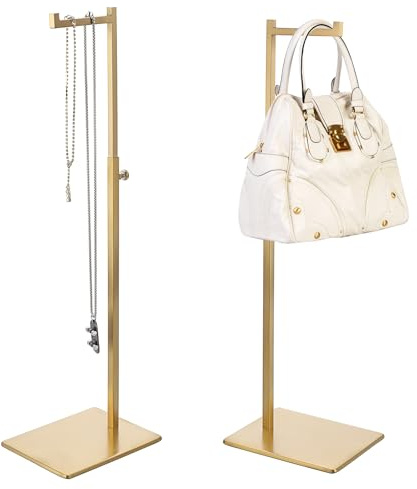 OLegei 2pcs Espositore per borsa in metallo regolabile altezza 34-67CM supporto per borsa espositore per collana per negozio, casa (tipo 2, dorato)
