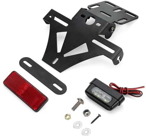Universal Kennzeichenhalter - Motorrad Kennzeichenhalter - Nummernschildhalterung Motorrad Einstellbare Lizenz Halterung mit Kennzeichenbeleuchtung für Den Meisten Motorradmodellen