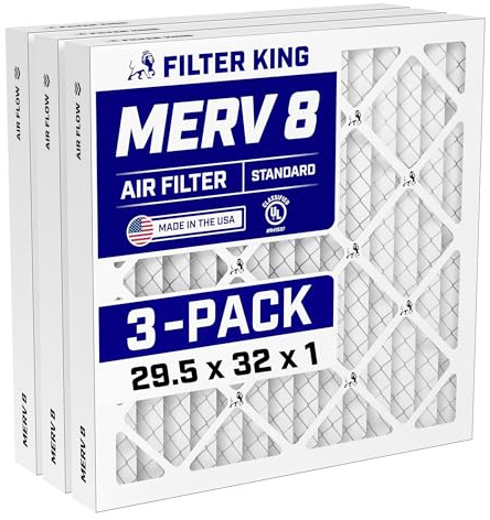 Filter King 29,5 x 32 x 1 luftfilter | 3-PACK | MERV 8 HVAC veckade A/C ugnsfilter | TILLVERKAD I USA | Faktisk storlek: 29,5 x 32 x .75 tum