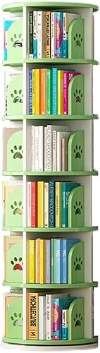 Rundes, drehbares Bücherregal mit Fußabdruckmuster, 3/4/5 Regalböden mit Delfinmotiv, hochdichtes Bücherregal für Zuhause, Büro, Wohnzimmer, Schlafzimmer – Eckregal, einfache Montage (grün, 46 x 189 c