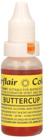 Sugarflair Edible Droplet Paint Lebensmittelfarbe Flüssig Buttercup - Lebensmittel Farbe für für Zuckerpaste, Buttercreme - kann mit Airbrush verwendet werden - 14ml | Lebensmittel Farbe für für Fondant, Marzipan, Gum Paste, Buttercreme, Teig und mehr, Kann mit Airbrush verwendet werden