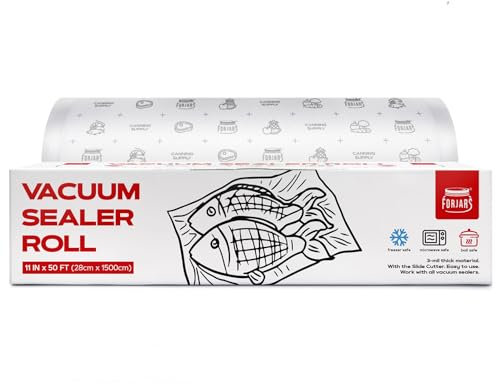FORJARS Vacuum Sealer Bags Rolls Airtight Food Storage and Method Sous Vide Cooking - Perfect for Food Storage and Cooking - Ideal for Home and Commercial Use (11INx50FT)