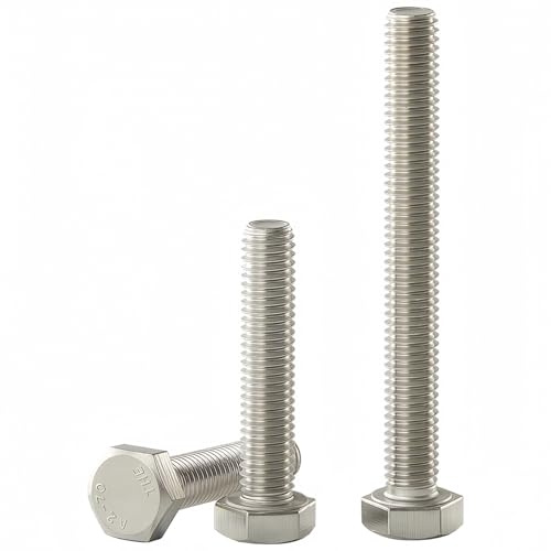 YIIFLY Vis à tête hexagonale M8×70 mm, vis M8×1,25 mm, vis machine à tête hexagonale, acier inoxydable 304 (A2-70), DIN 933, finition brillante, filetage complet, 10 pièces