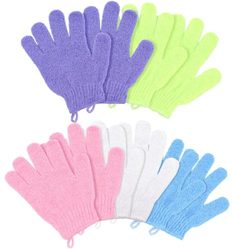 10 guantes exfoliantes, guantes de ducha de bambú con cordón, guantes exfoliantes de baño y cuerpo, elimina el cabello encarnado y la piel muerta para ducha, spa y removedor de células de masaje, lufa