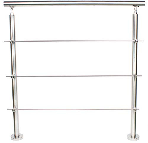 Stainless Steel Handrail Outdoor Rail Stair Railing Banister Variable Angle Safety Grab Rail Mobility Floor Mount Indoor Railing for Stairs, Garden, House Entrance, Parapet, Balcony 100cm,3 Cross Bar