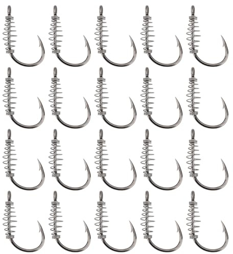 eMagTech 20 anzuelos de pesca de resorte, tamaño 12#, ganchos de acero de alto carbono con resorte de metal, ganchos de pesca giratorios adecuados para cebo eléctrico, trucha, carpa, color negro