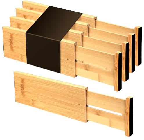 Utoplike Divisore per cassetti in bambù alto 10,2 cm, organizer per cassetti per vestiti, separatore espandibile per cassetti (4 pezzi)