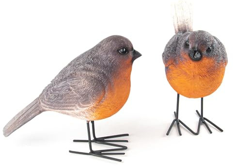 Accjzzlyn Robin Garden Ornaments Outdoor, Set of 2 Resin Robin Garden Statues Lifelike Bird Ornaments Garden, Robins Home Decoration Robin Gifts Gardening Gifts for Easter Christmas Grave Ornaments