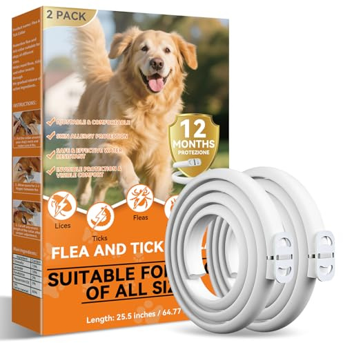 Aarovibe Collier Anti Puces pour Chien Réglable, Formule Naturelle et Sûre, Action Répulsive Douce, 65CM Adapté à Tous Les Chiens, Résistant à l’Eau, Protection Jusqu’à 12 Mois (2 Pack)