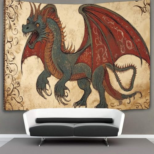 kaiyun Mittelalterlicher Drache Tapestry Wall Hanging, 3D Gotik Wandbehang Wandtuch Für Schlafzimmer Wohnzimmer Wohnheim 180cmx230cm