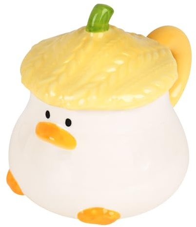 DODAMOUR Taza de café de cerámica de pato con tapa texturizada, taza de café de dibujos animados de gran capacidad para té, leche, cereales, ideal para té de la tarde, oficina, hogar, regalo pensado