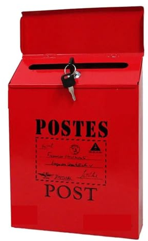DSWMY Post Box Iron Suggestion Box Mailbox for Suggestions Rustic Style Wall Mounted Mailbox with Locking Secure Vibrant Color for American Letter Box(Red a)
