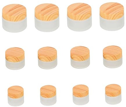 TOPPERFUN Lot de 12 Pots Cosmétiques en Verre Couvercle en Bois Récipients de Voyage Pratiques pour Crème et Lotion Contenants Étanches pour Soins Peau Accessoire pour Voyage et Maison