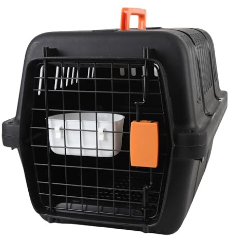 SIXRUN Tragbarer Plastikhund Kennel Airline Zugelassenem Atmungsaktivem Haustierträger für die Reise Im Freien (Black)