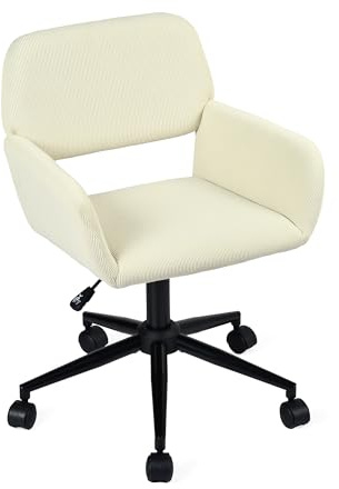 FURNISH 1 Bürostuhl, drehbar, Cord, Beige, für Büro, Sessel, höhenverstellbar, mit Rückenlehne im skandinavischen Stil, für Kinder und Erwachsene, Tragfähigkeit 120 kg