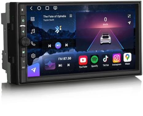 7 Inch Universal Android 14 Car Stereo with Bluetooth Sat Nav Support Wireless CarPlay & Android Auto WiFi 4G DAB+ DSP IPS Touchscreen RDS DVR OBD2 TPMS Head Unit Double Din, 8-Core 4GB RAM+64GB ROM