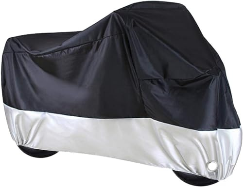 Housse de Protection Moto, 210D Oxford Imperméable, Noir et Argent, avec Boucle Anti-Vent, pour Usage Intérieur et Extérieur (XL)