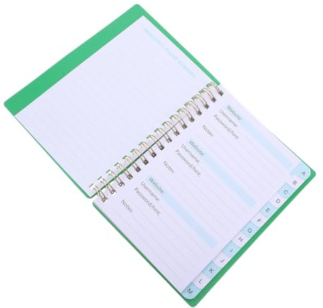 Passwort Tagebuch A6 Spiral Grün mit Alphabetregister | Pp und Papierausführung, für Senioren, Zuhause und Reisen, Glattes Schreiben