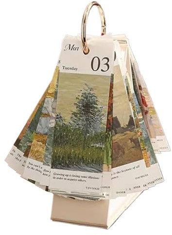 Calendario a fogli mobili con pittura a olio in stile europeo vintage, calendari da tavolo planner 2026, visualizzazione mensile verticale con diverse per la pianificazione e l'organizzazione