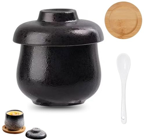Coddled - Hueveras con tapas, 250 ml de cerámica vintage para huevos hervidos y al vapor, olla de desayuno de porcelana para chawanmushi, sopa, pudín y uso diario en la cocina (D)