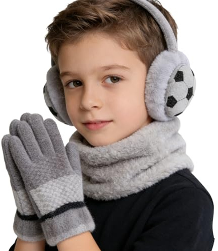 HTTDSLF Kinder Ohrenwärmer Ohrwärmer, Ohrenwärmer Kinder, Niedliche Cartoon-Fußball-Ohrenschützer für Mädchen, Thermoanzug für Jungen & Mädchen - Jungen Ohrenschützer | Handschuhe | Loop Schal