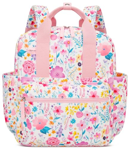 CLOUDWINGS Kids Backpack for Girls 5-8 - Small Backpack for School, School Bag for Preschool Kindergarten, Cute Bookbag with Cartoon Patterns, Lightweight Kids Backpacks for Travel (Big Flower)