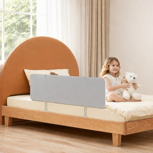 ISOISL Sänggaller, fallskydd, 150 cm, fällbart fallskydd för säng, justerbar höjd, sängskydd för barn, verktygsfritt monterbart, perfekt för resor (grå