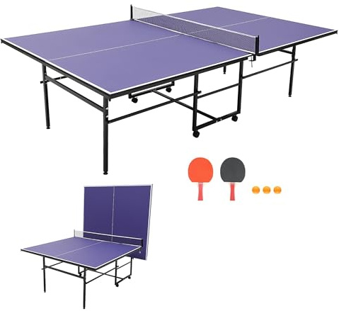 9FT/8FT Table Tennis Game Set, Professional Indoor/Outdoor Foldable Ping Pong Table with Waterproof Net for Adults/Teens,2 Paddles and 3 Balls- Single Player Playback Mode -Quick Assembly