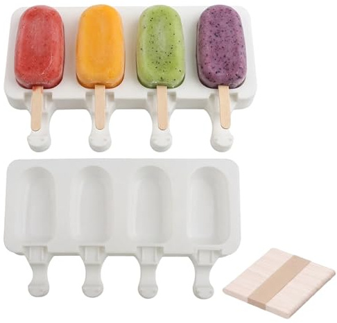 2 Pieces Ice Lolly Moulds with Sticks,Ice Cream Moulds Silicone Set with 100 Sticks, Lolly Moulds and Popsicle Mould for Homemade Frozen Treats, Cake Pops and Ice Creams